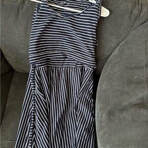 Latched Mama Navy and White Striped Midi Dress